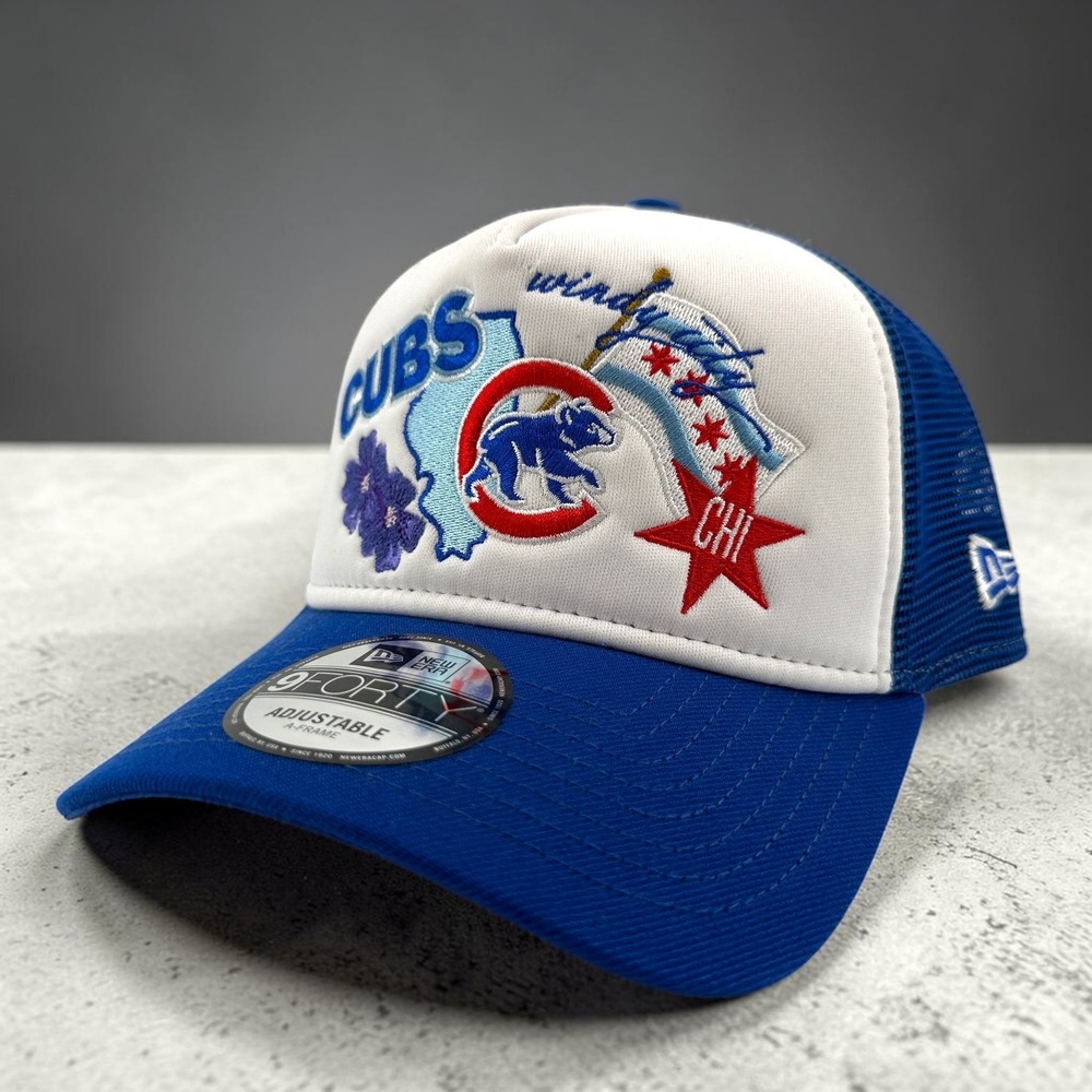 Chicago Cubs Windy City Flag Trucker Hat New Era 9Forty Embroidered Snapback NEW